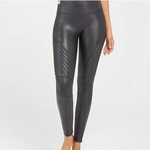 Spanx faux leather moto leggings black shine